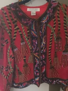 Niteline Red Silk Jacket with Multicolor Sequin Embroidery